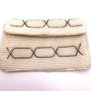 Vintage Beaded Clutch Purse White Gold Pearl Made In Japan Bags by Susan